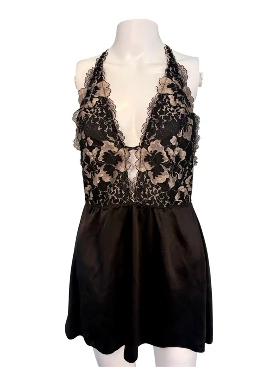 Auden Babydoll Plunge Chemise Large Floral Lace Bodice Satin Nightie Notes - Picture 3 of 15